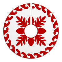Hawaiian Quilt Pattern Palm Tree Lovely Tree Skirt - Red White - AH - Polynesian Pride
