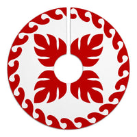 Hawaiian Quilt Pattern Palm Tree Monstera Basic Polynesian Tree Skirt - Red White - AH - Polynesian Pride