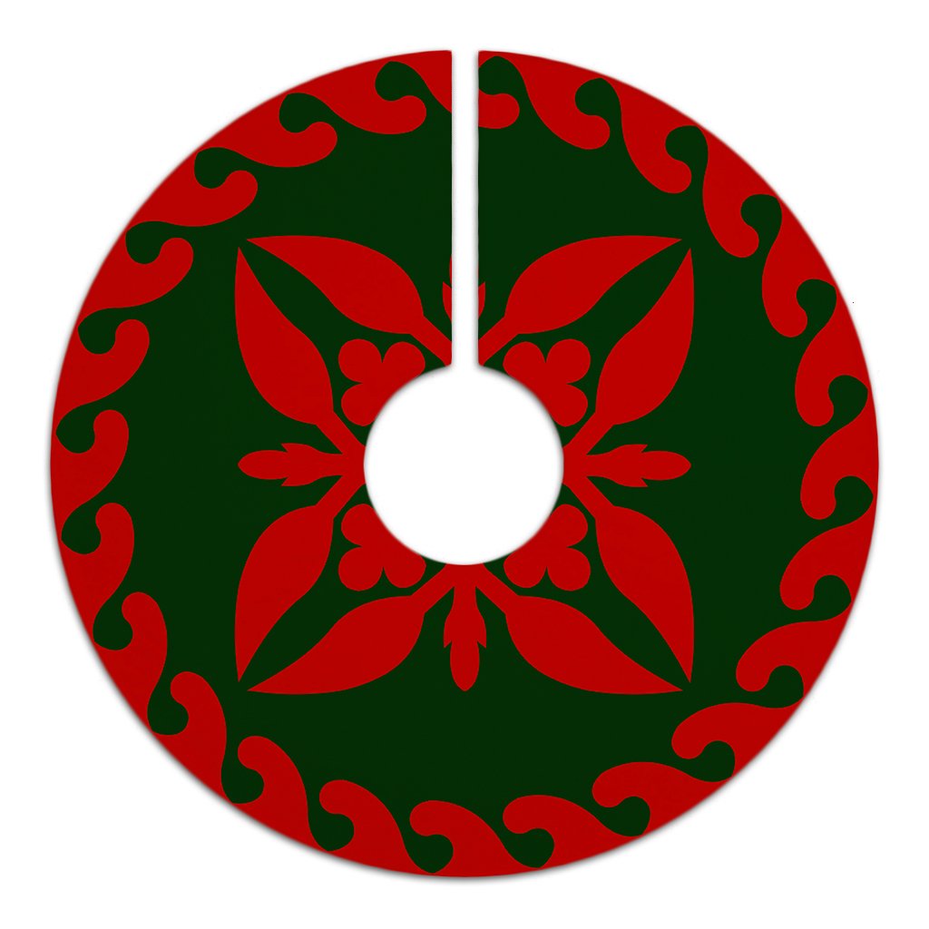 Hawaiian Quilt Pattern Palm Tree Proudly Tree Skirt - Red Green - AH - Polynesian Pride