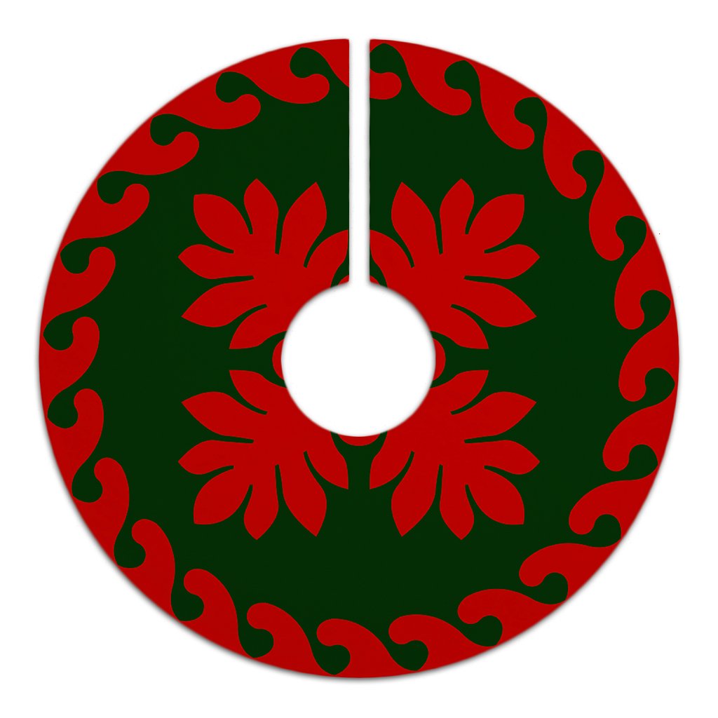 Hawaiian Quilt Pattern Palm Tree Sweat Tree Skirt - Red Green - AH - Polynesian Pride