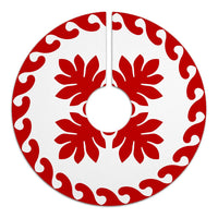Hawaiian Quilt Pattern Palm Tree Sweat Tree Skirt - Red White - AH - Polynesian Pride