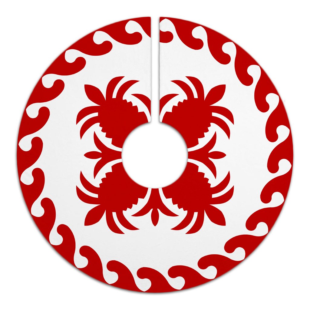 Hawaiian Quilt Pattern Pineapple Tree Skirt - Red White - AH - Polynesian Pride