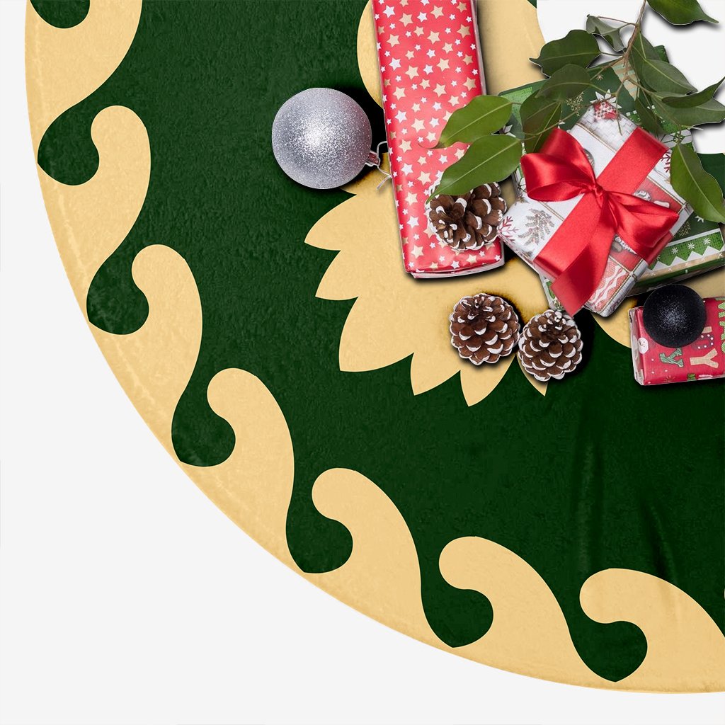 Hawaiian Quilt Pattern Plants And Tropical Flora Tree Skirt - Green Beige - AH - Polynesian Pride