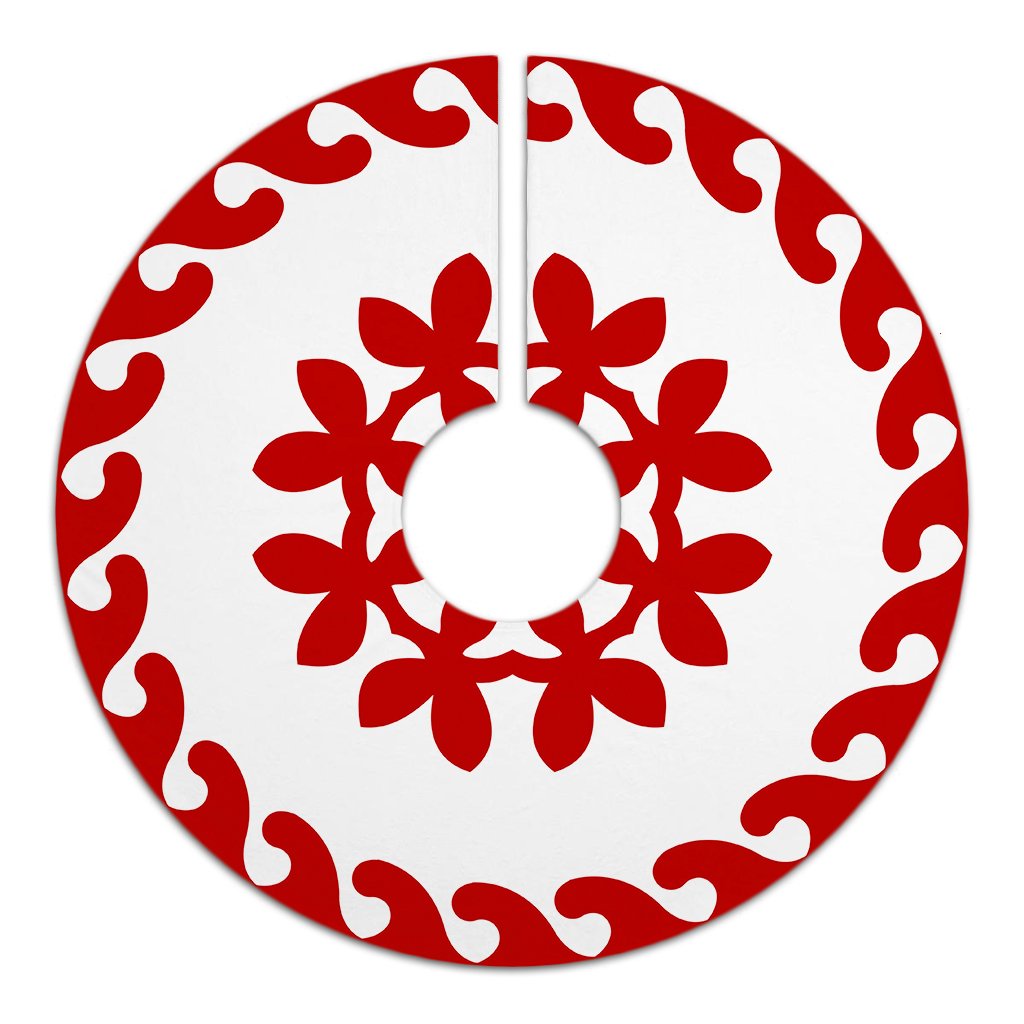 Hawaiian Quilt Pattern Plumeria Dreamcatcher Polynesian Tree Skirt - Red White - AH - Polynesian Pride