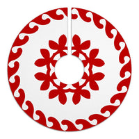 Hawaiian Quilt Pattern Plumeria Dreamcatcher Polynesian Tree Skirt - Red White - AH - Polynesian Pride