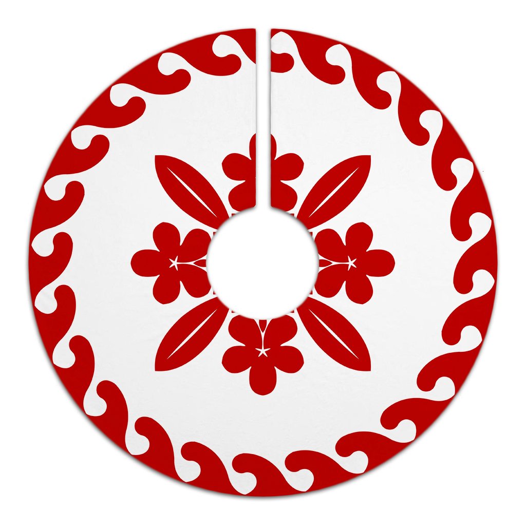 Hawaiian Quilt Pattern Plumeria Lovely Tree Skirt - Red White - AH - Polynesian Pride