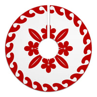 Hawaiian Quilt Pattern Plumeria Lovely Tree Skirt - Red White - AH - Polynesian Pride