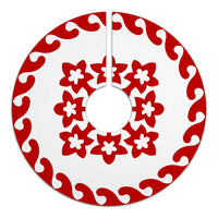 Hawaiian Quilt Pattern Plumeria Nice Tree Skirt - Red White - AH - Polynesian Pride