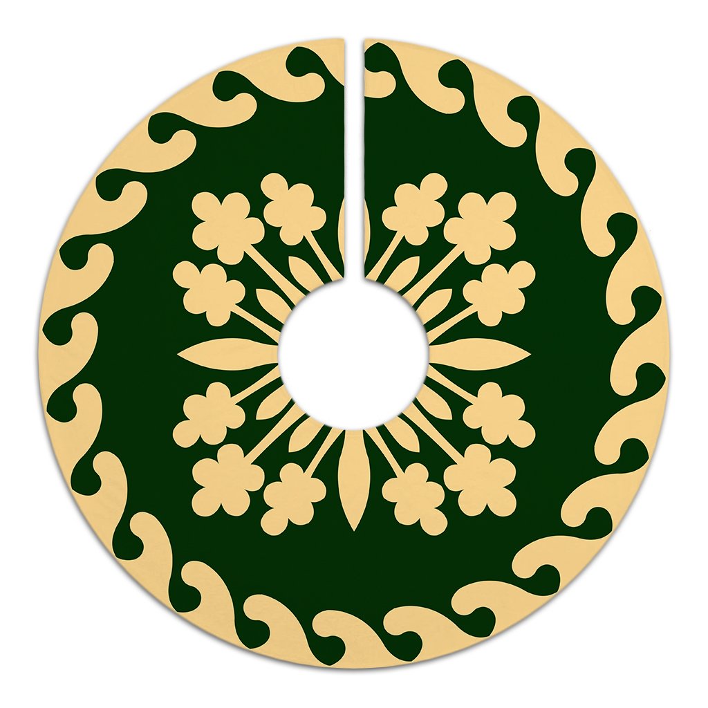 Hawaiian Quilt Pattern Tradition Tree Skirt - Green Beige - AH - Polynesian Pride
