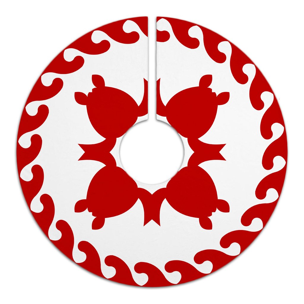 Hawaiian Quilt Pattern Traditional Turtle Tree Skirt - Red White - AH - Polynesian Pride