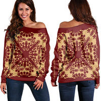 Hawaiian Quilt Vintage Women's Off Shoulder Sweater - AH Black - Polynesian Pride