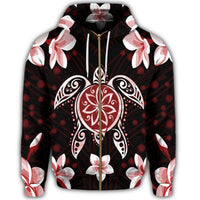 Hawaiian Reddie Turtle Plumeria Zip Hoodie - Polynesian Pride