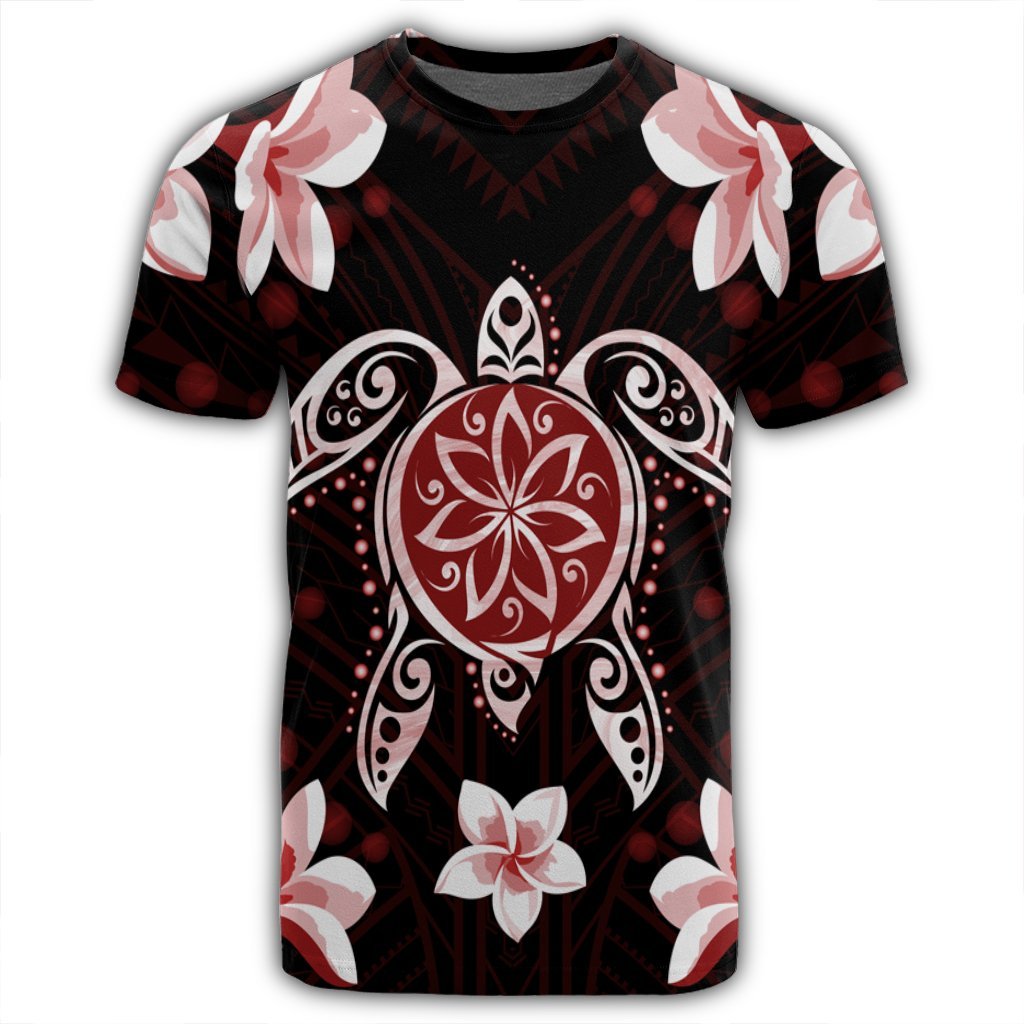 Hawaiian Reddie Turtle Plumeria T Shirt AH - Polynesian Pride