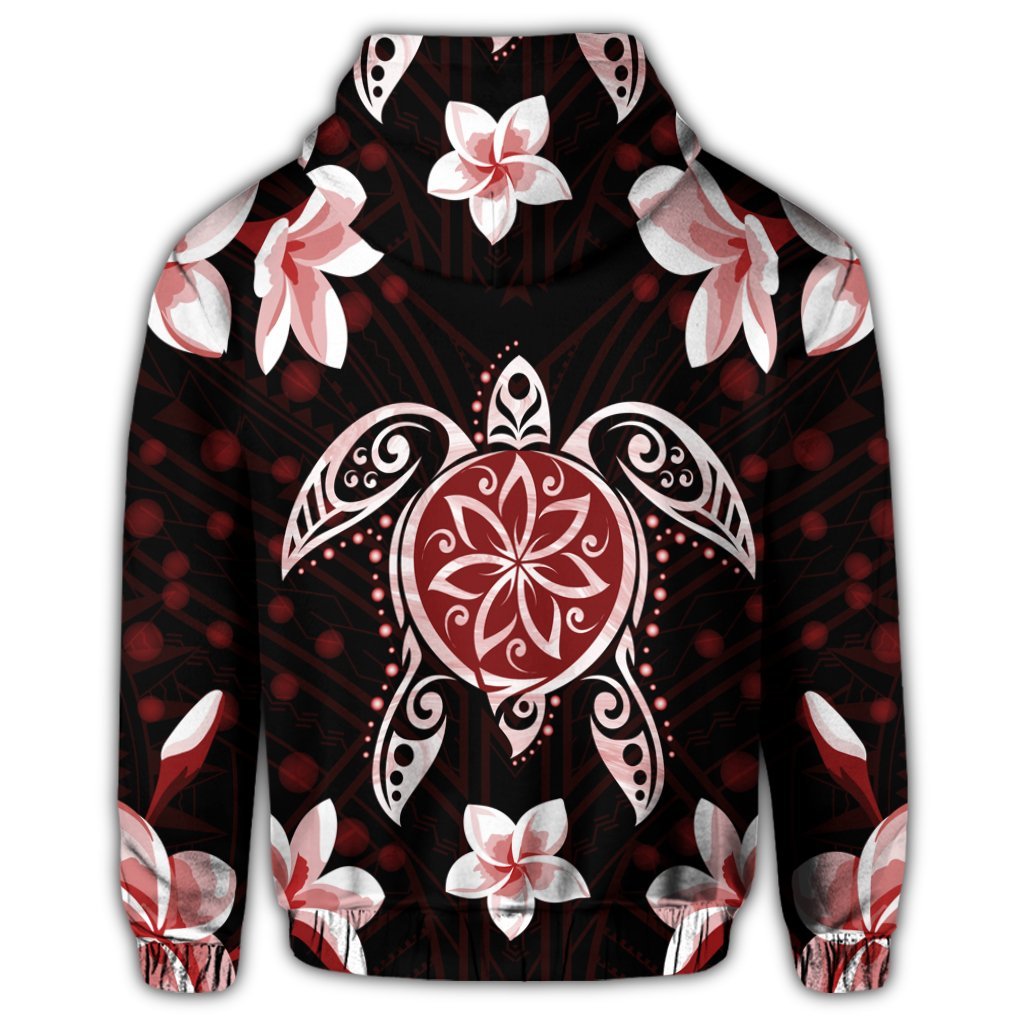 Hawaiian Reddie Turtle Plumeria Zip Hoodie - Polynesian Pride