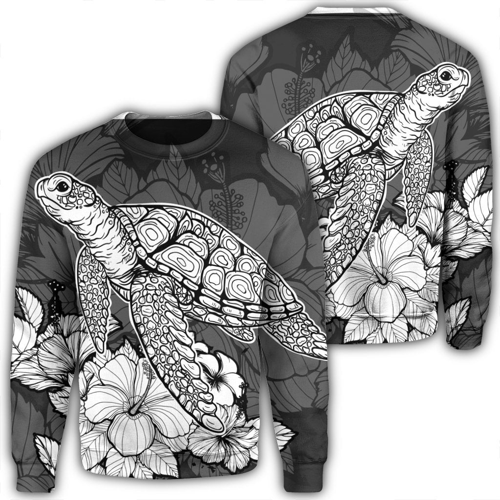 Hawaiian Sample Turtle Plumeria Sweatshirt - AH Unisex Black - Polynesian Pride