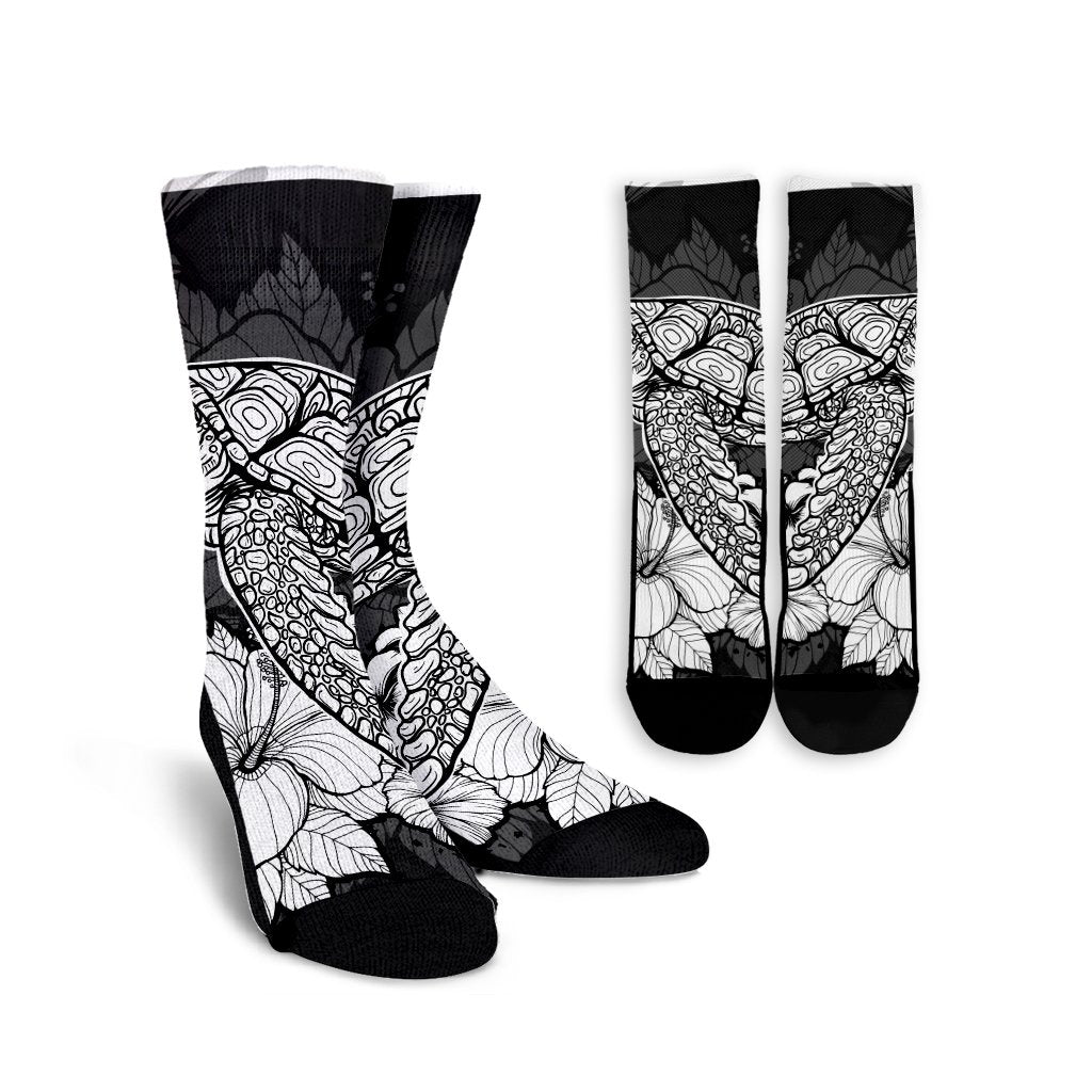 Hawaiian Sample Turtle Plumeria Crew Socks - AH Crew Socks White - Polynesian Pride