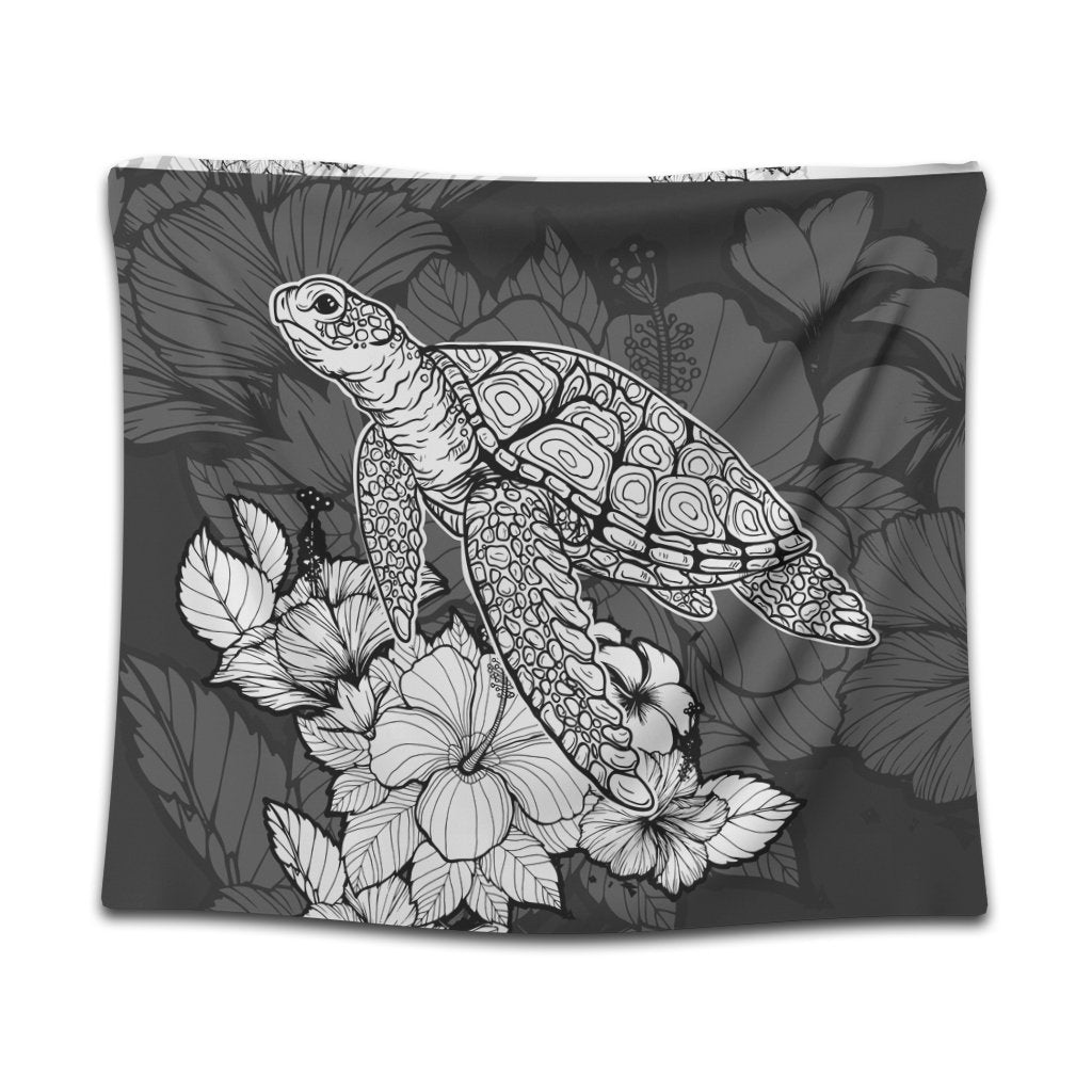 Hawaiian Sample Turtle Plumeria Tapestry - AH Wall Tapestry Black - Polynesian Pride