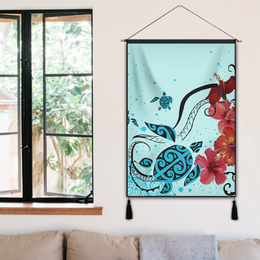 Hawaiian Sea Turtle Hibiscus Brilliant Polynesian Hanging Poster - AH - Polynesian Pride