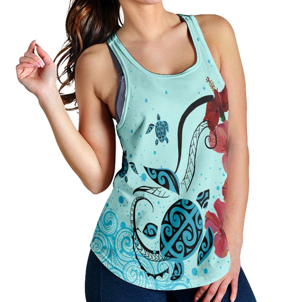 Hawaiian Sea Turtle Hibiscus Brilliant Polynesian Racerback Tank - AH - Polynesian Pride
