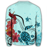 Hawaiian Sea Turtle Hibiscus Brilliant Polynesian Sweatshirt - AH - Polynesian Pride