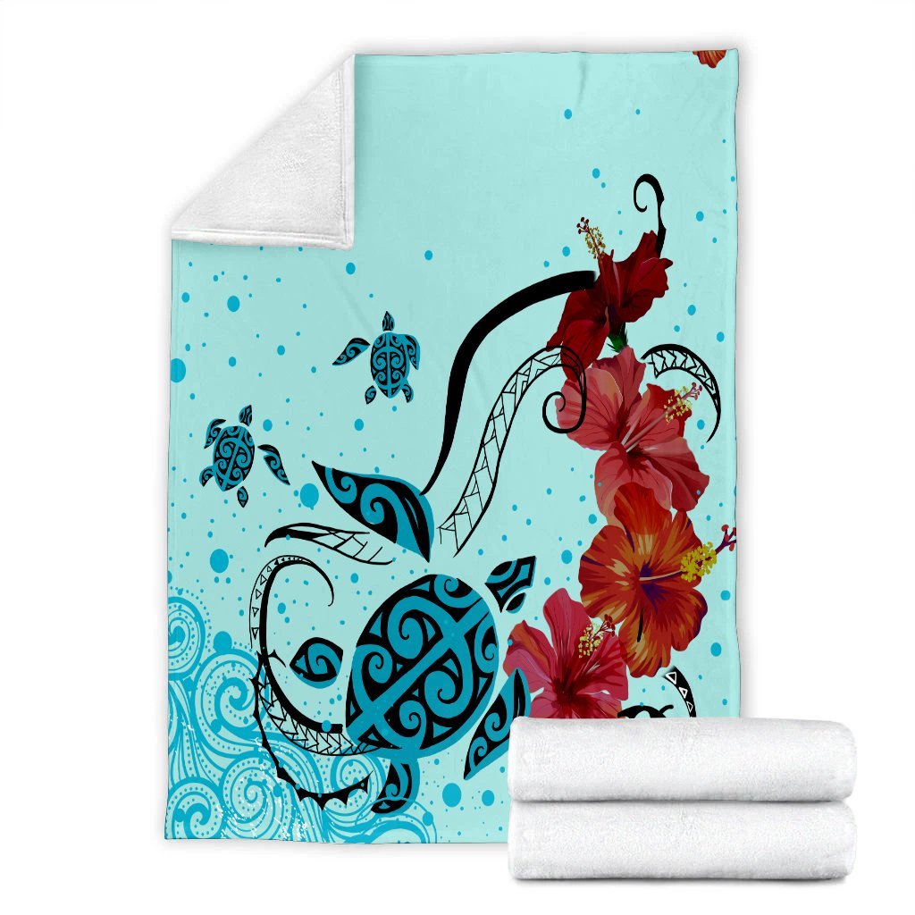 Hawaiian Sea Turtle Hibiscus Brilliant Polynesian Premium Blankets - AH - Polynesian Pride