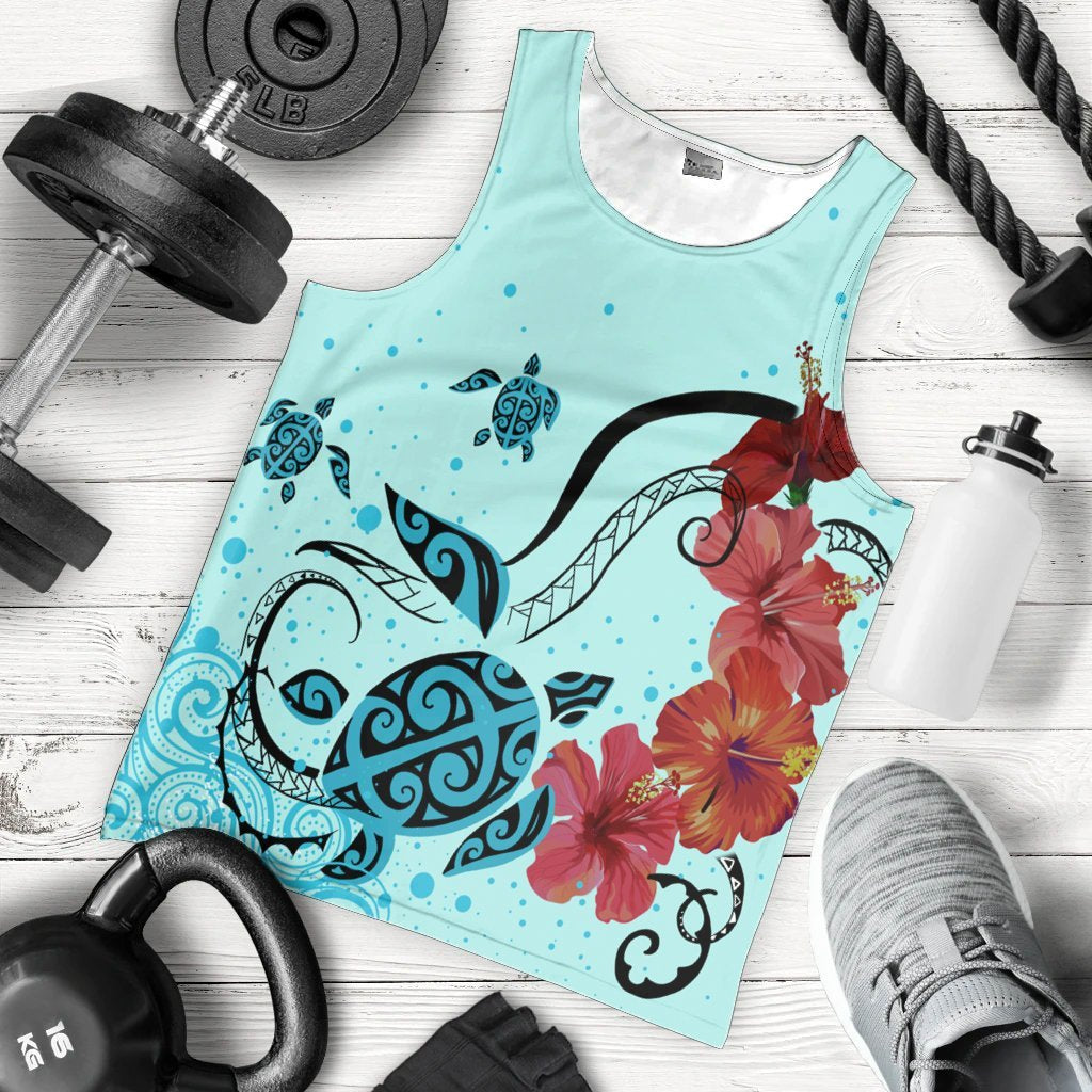 Hawaiian Sea Turtle Hibiscus Brilliant Polynesian Tank Top - AH - Polynesian Pride