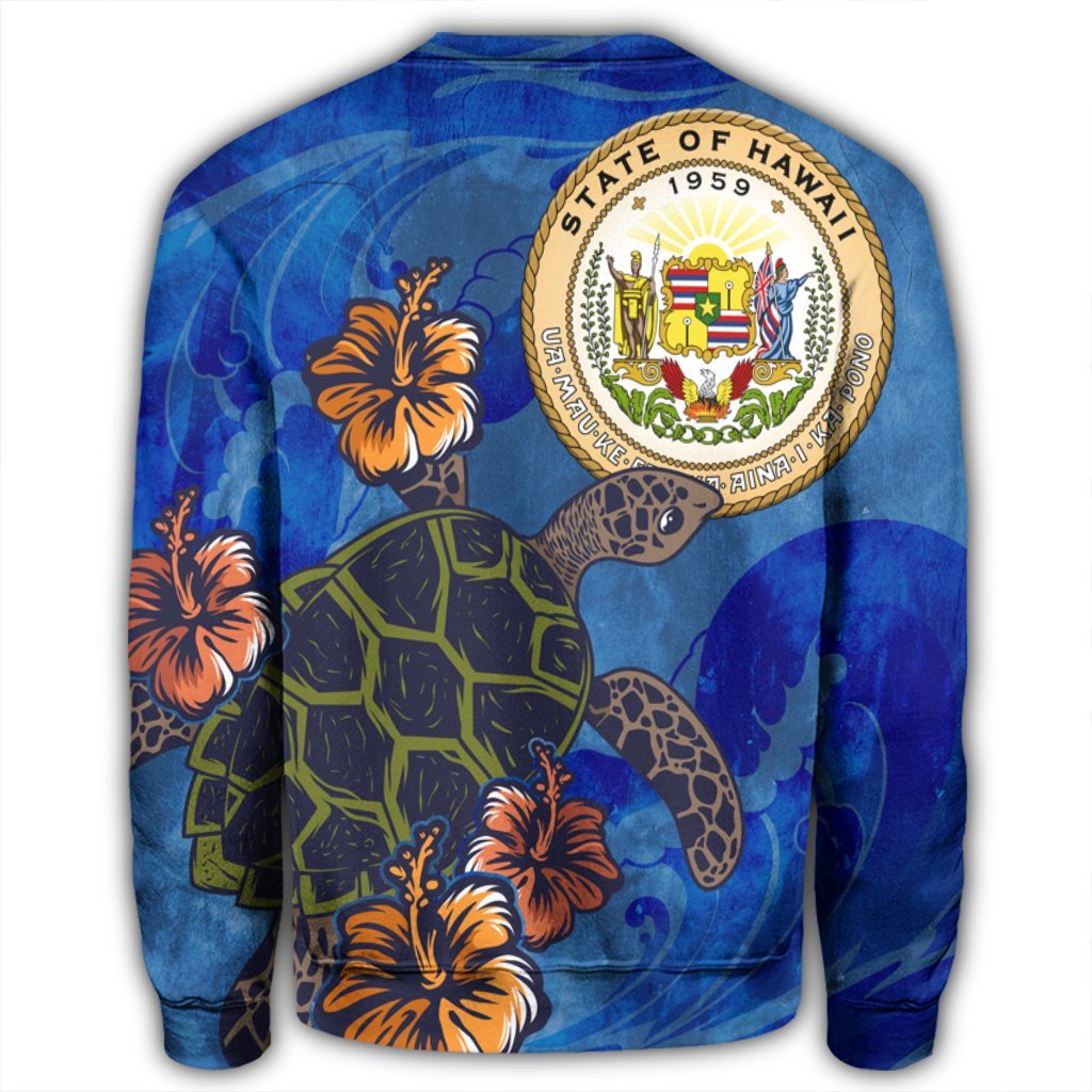 Hawaiian Seal Of Hawaii Hibiscus Ocean Turtle Polynesian Sweatshirt - AH - Polynesian Pride