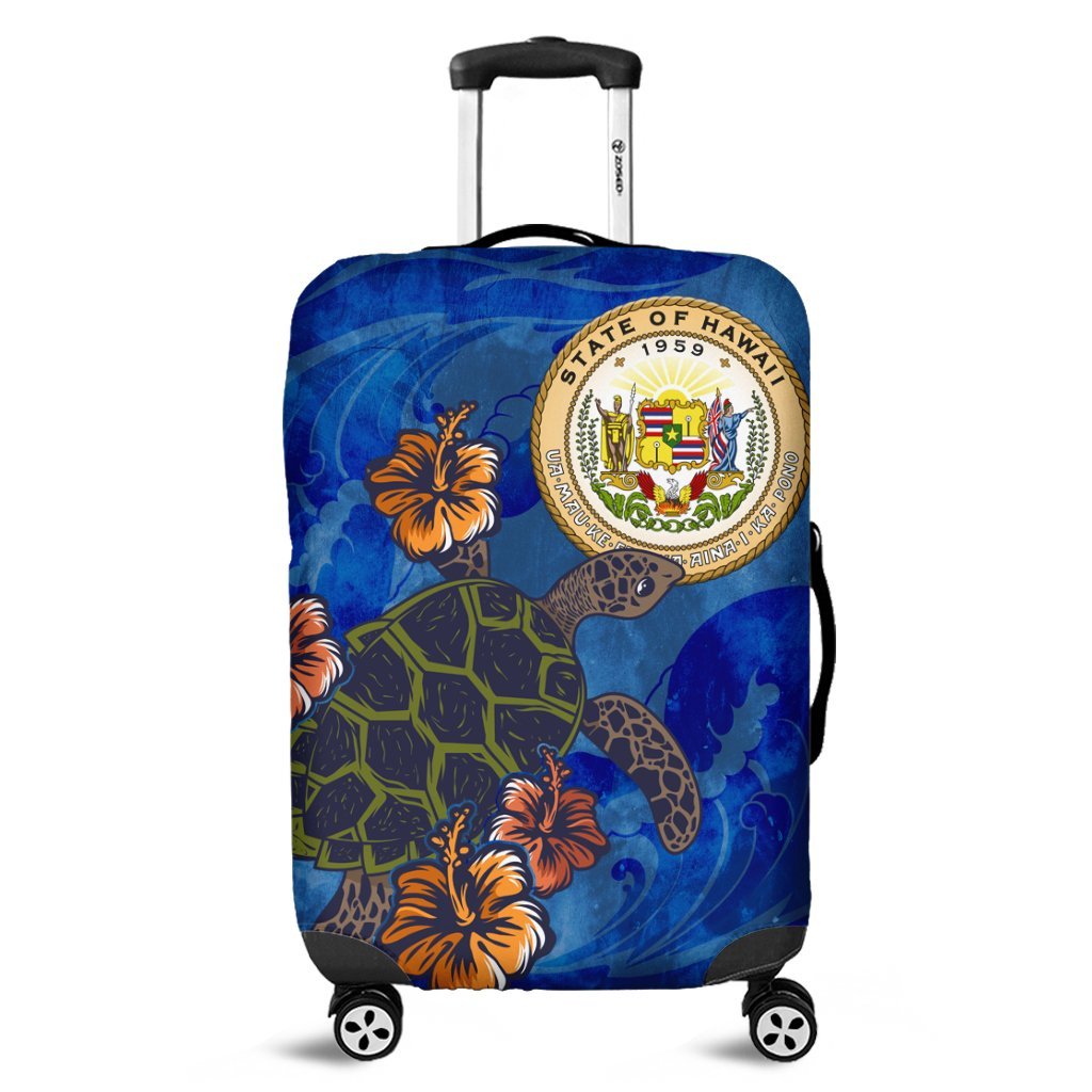 Hawaiian Seal Of Hawaii Hibiscus Ocean Turtle Polynesian Luggage Covers - AH Black - Polynesian Pride