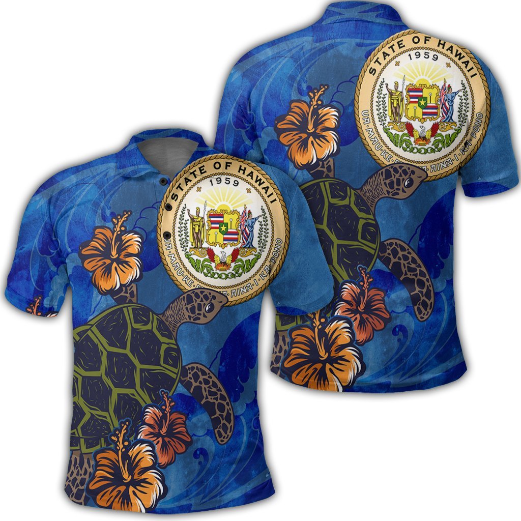 Hawaiian Seal Of Hawaii Hibiscus Ocean Turtle Polynesian Polo Shirt Unisex Black - Polynesian Pride