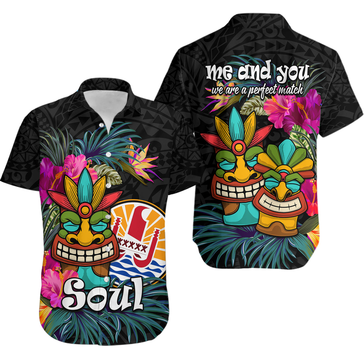 Tahiti Matching Dress and Hawaiian Shirt Tiki Couple Tropical Tribal We are Perfect Match LT9 - Polynesian Pride
