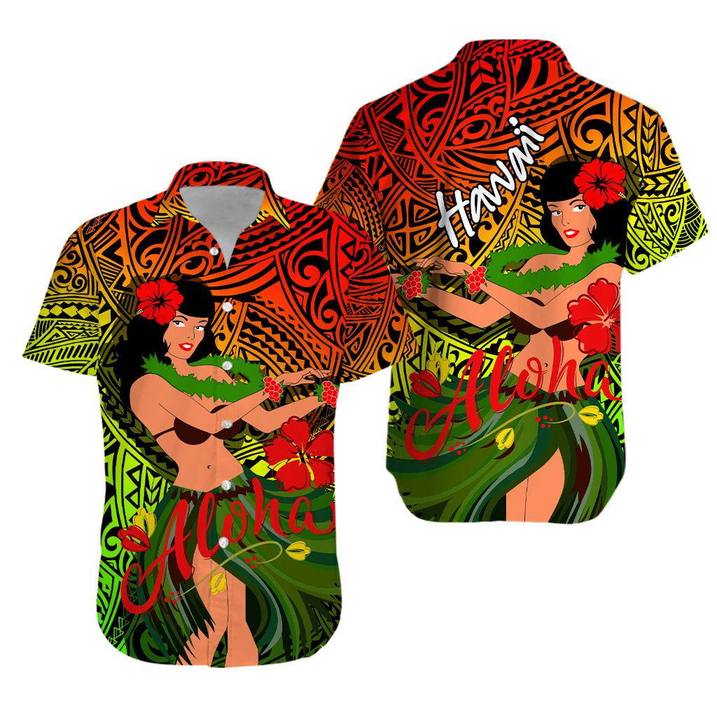 Hawaii Hula Girl Reggae Hawaiian Shirt - LT2 Unisex REGGAE - Polynesian Pride