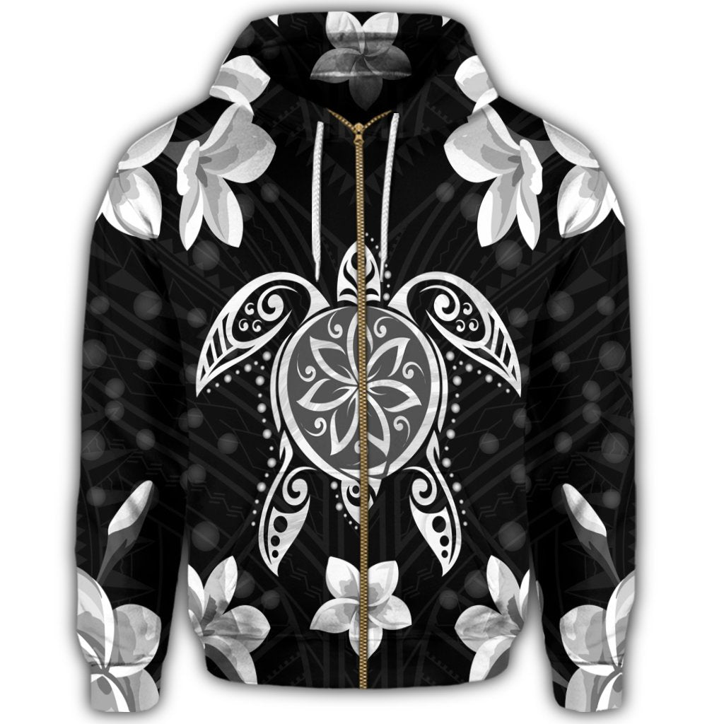 Hawaiian Silver Turtle Plumeria Zip Hoodie - Polynesian Pride