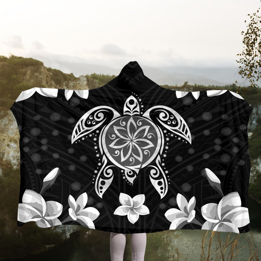 Hawaiian Silver Turtle Plumeria Hooded Blanket AH - Polynesian Pride