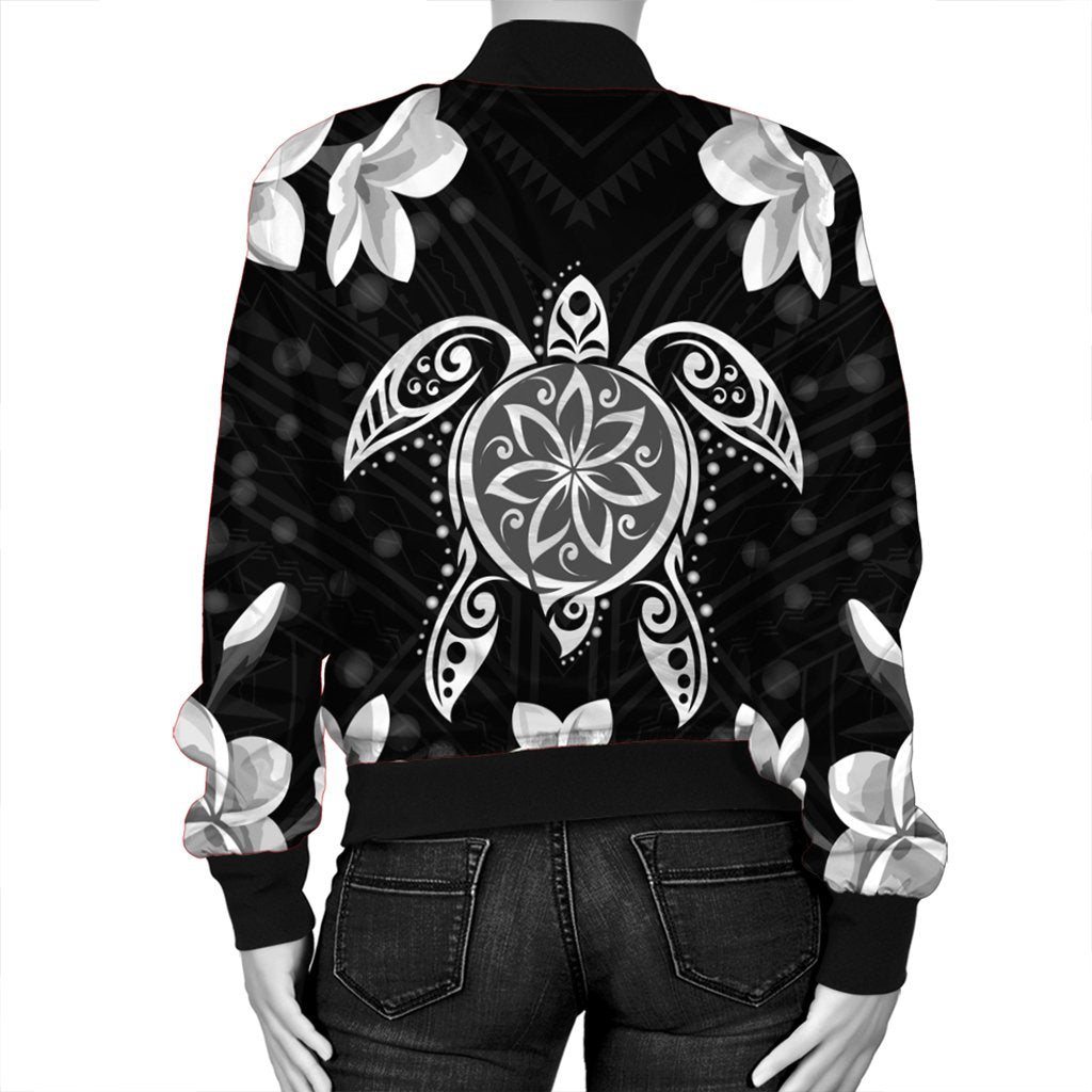 Hawaiian Silver Turtle Plumeria Bomber Jacket AH - Polynesian Pride