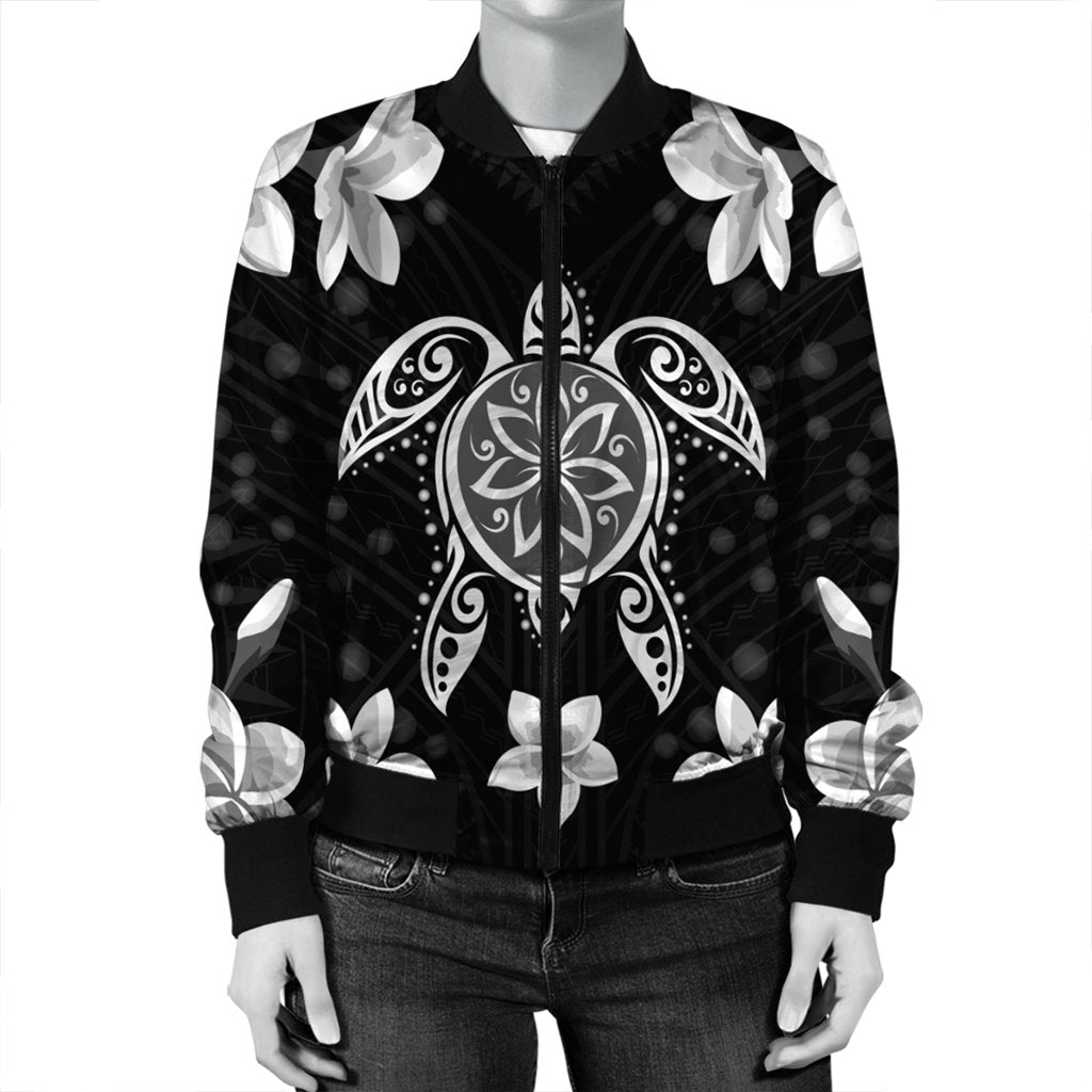 Hawaiian Silver Turtle Plumeria Bomber Jacket AH - Polynesian Pride