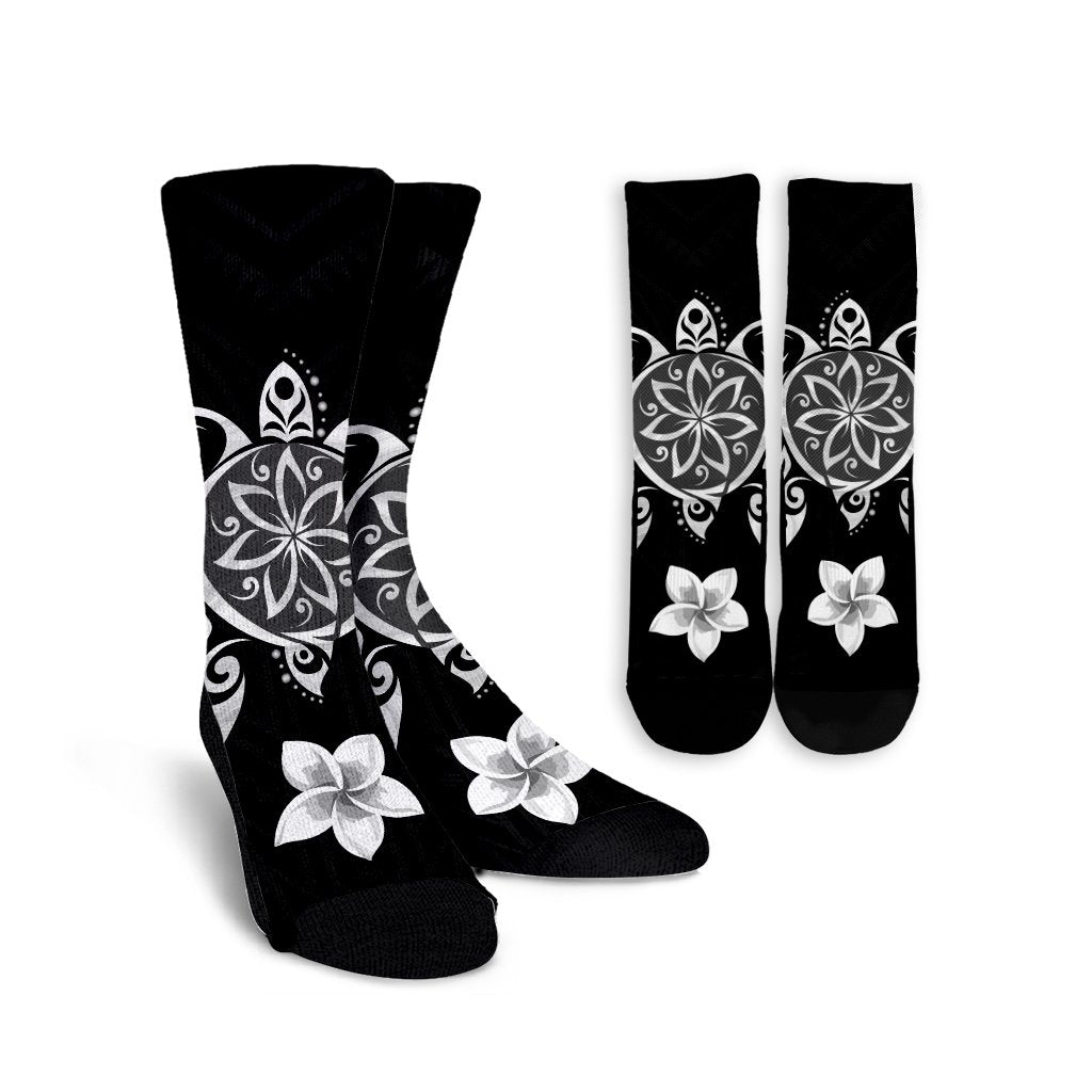 Hawaiian Silver Turtle Plumeria Crew Socks AH Crew Socks White - Polynesian Pride