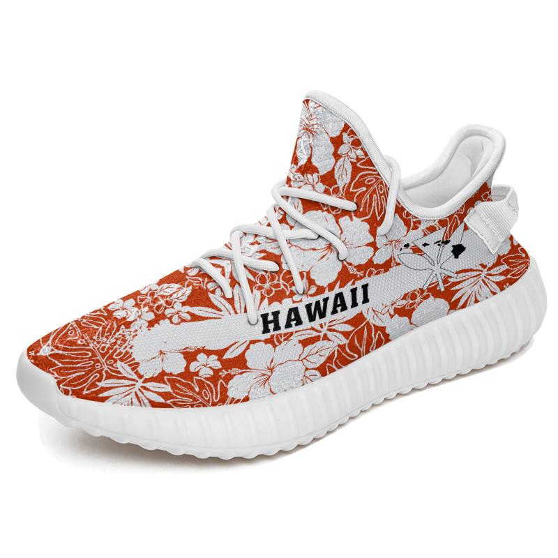 Hawaiian Sneakers YZ Hibiscus Flower Pattern White - Polynesian Pride
