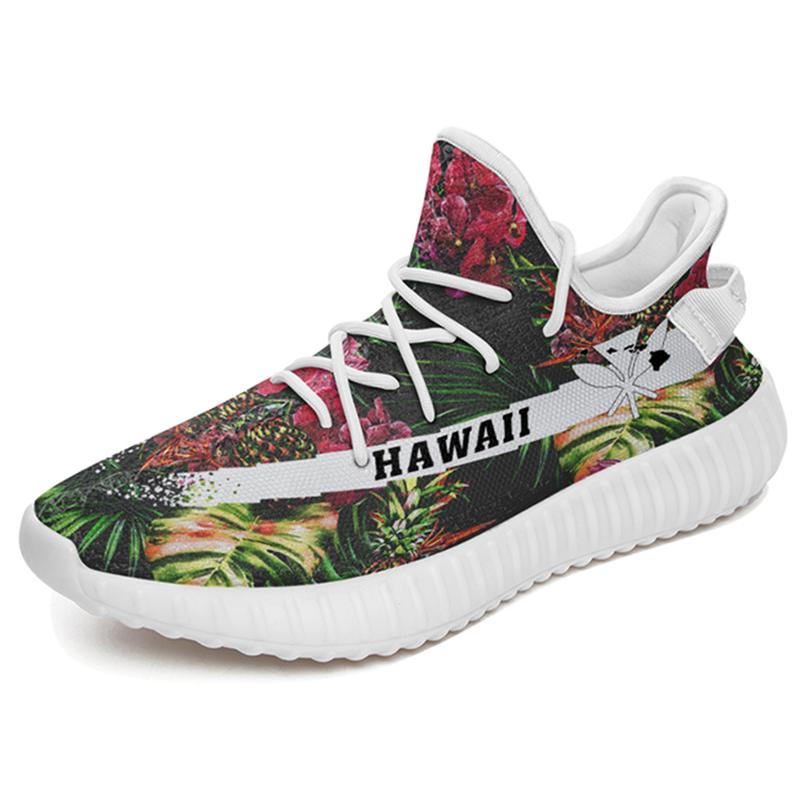 Hawaiian Sneakers YZ Palm Leaves Pineapples Jungle Leaf White - Polynesian Pride