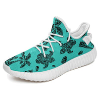 Hawaiian Sneakers YZ Polynesian Turtle Palm And Sea Pebbles Turquoise AH White - Polynesian Pride