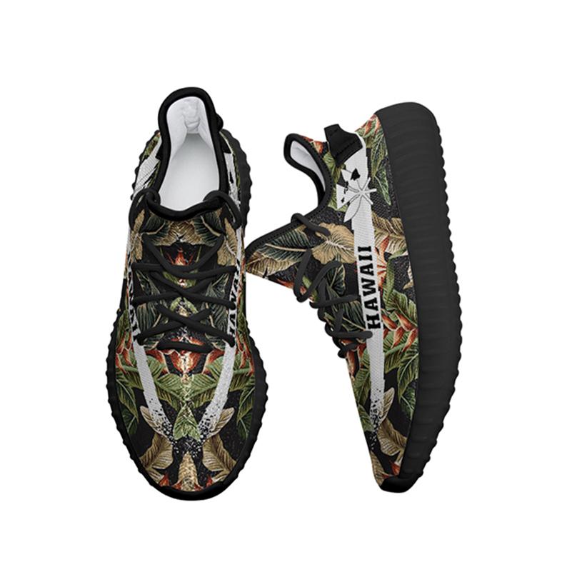 Hawaiian Sneakers YZ Tropical Floral Vintage Strelitzia Flower Banana Leaves - Polynesian Pride