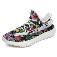 Hawaiian Sneakers YZ Tropical Flowers Palm And Leaves White - Polynesian Pride