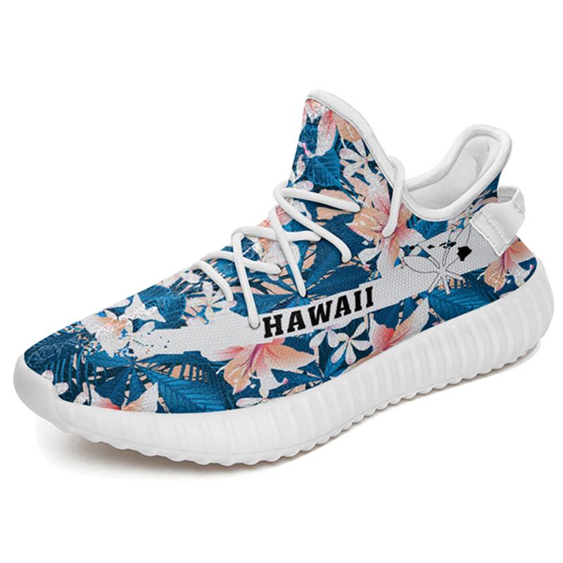 Hawaiian Sneakers YZ Tropical Hibiscus Blue White - Polynesian Pride