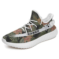 Hawaiian Sneakers YZ Tropical Hibiscus Monstera Leaf White - Polynesian Pride