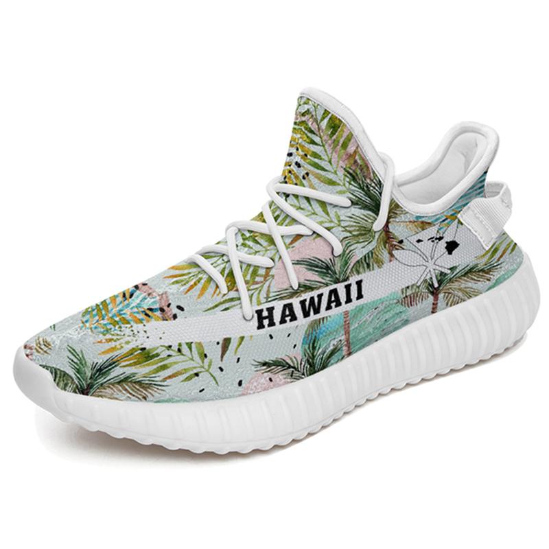 Hawaiian Sneakers YZ Tropical Watercolor Palm Tree Leaf White - Polynesian Pride