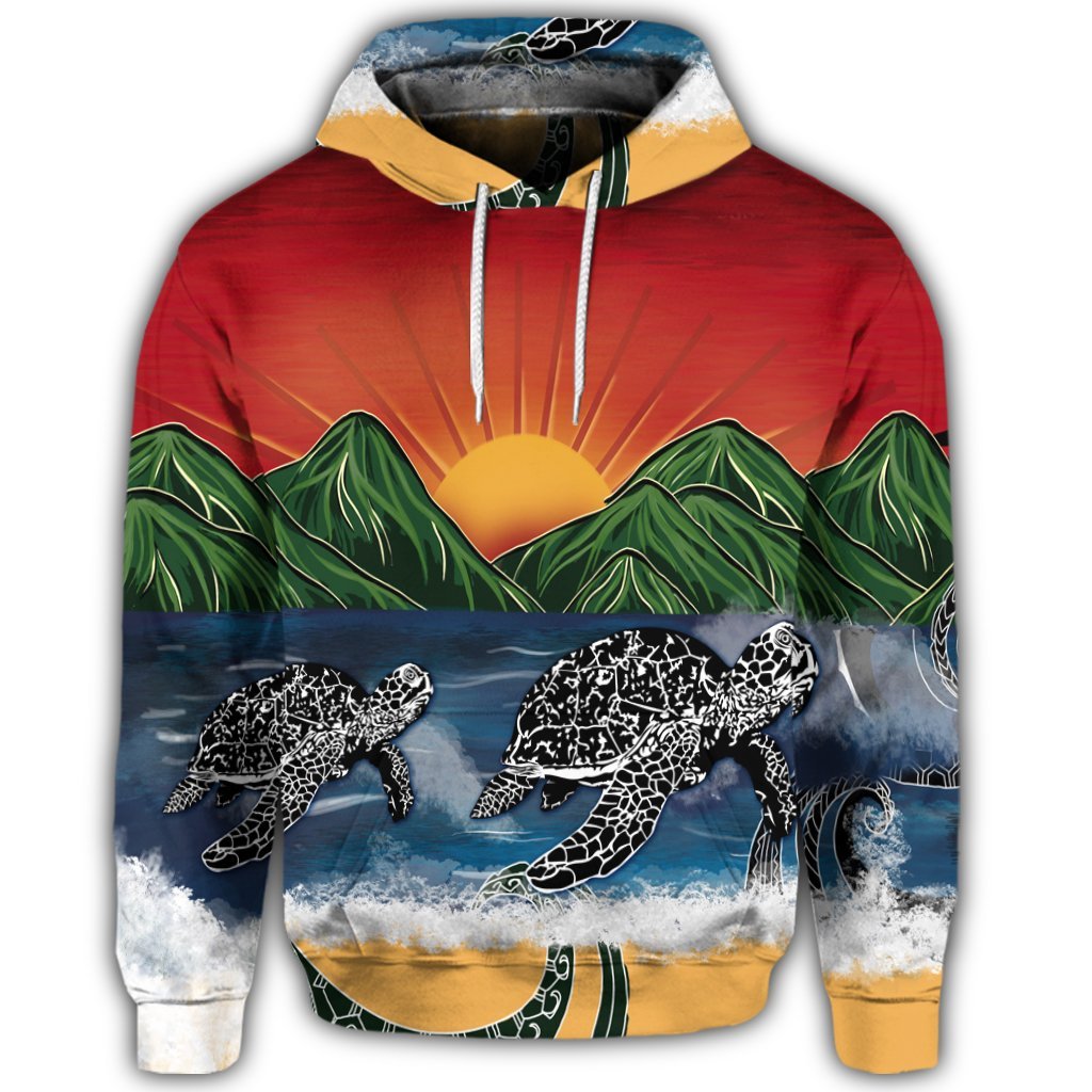 Hawaiian Sunset Ocean Turtle Hoodie - Polynesian Pride