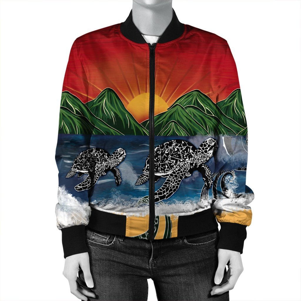 Hawaiian Sunset Ocean Turtle Bomber Jacket - AH - Polynesian Pride