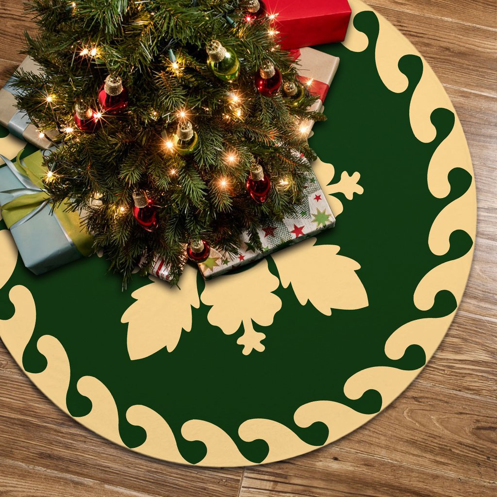 Hawaiian Traditional Hibiscus Flowers Tree Skirt - Green Beige - AH 85x85 cm Green Tree Skirt - Polynesian Pride