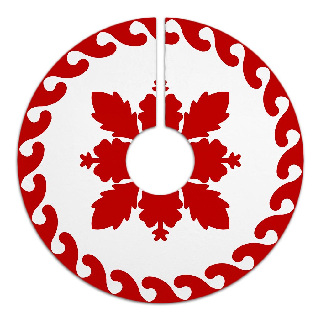 Hawaiian Traditional Hibiscus Flowers Tree Skirt - Red White - AH - Polynesian Pride