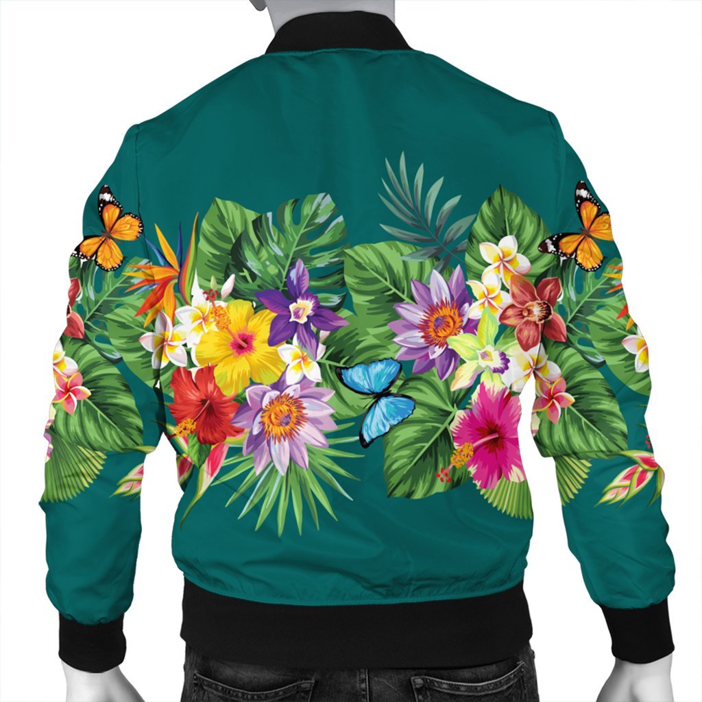 Hawaiian Tropical Strelitzia Plumeria Orchids Hibiscus Polynesian Bomber Jacket - AH - Polynesian Pride