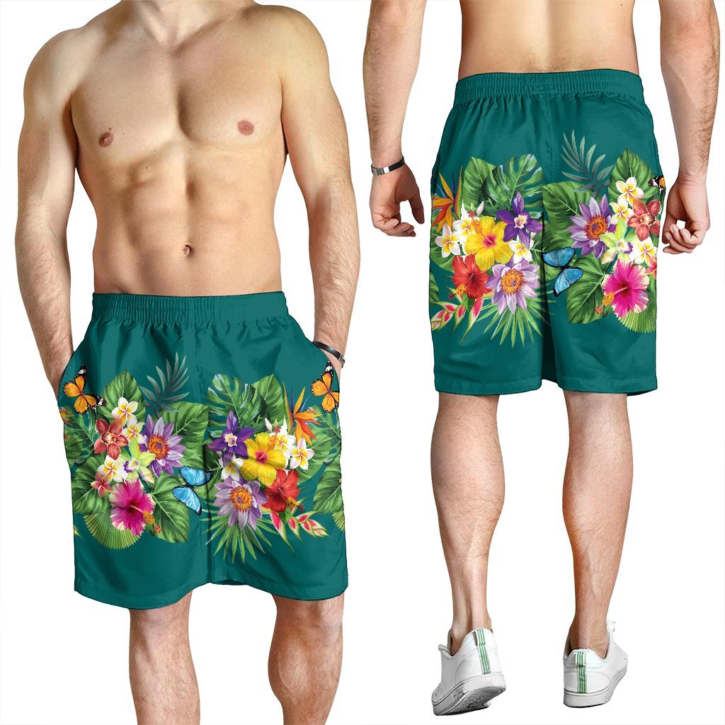 Hawaiian Tropical Strelitzia Plumeria Orchids Hibiscus Polynesian Men's Shorts - AH - Polynesian Pride